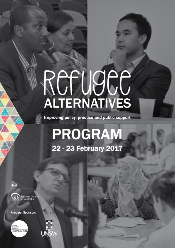 Cover of 2017 program with montage of four faces in black and white